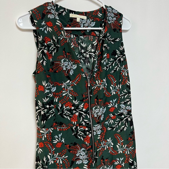 Maje Botanical Floral Print Jumpsuit Zip Front Wide Leg Green Red 38 Medium - Picture 3 of 10